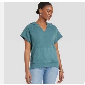 NWT Universal Thread Short Sleeve Blue Distressed Hoodie